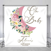Lofaris Floral Moon Girl Custom Name Baby Shower Backdrop